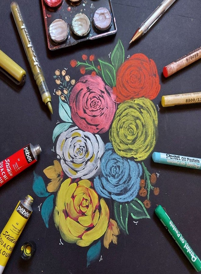 Art Essentials ورق ألوان مائية أسود فاخر من Art Essentials، مقاس A1+، 320 غرام/متر مربع، عبوة من 10 أوراق، خالٍ من الأحماض، مناسب للألوان المائية المعدنية، والغواش، وألوان البوستر، والتيمبرا، والأحبار المعتمة، والأكريليك. - Image 3